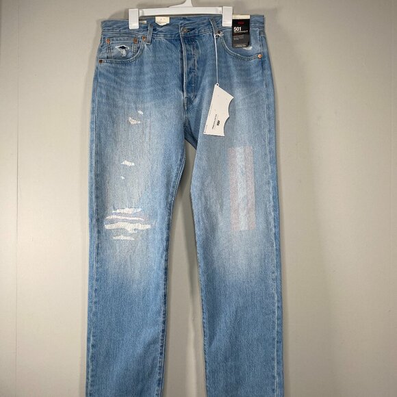Levi's Premium 501' 93 Pride Denim Jeans Men's 36 x 34 Blue Distressed NWT